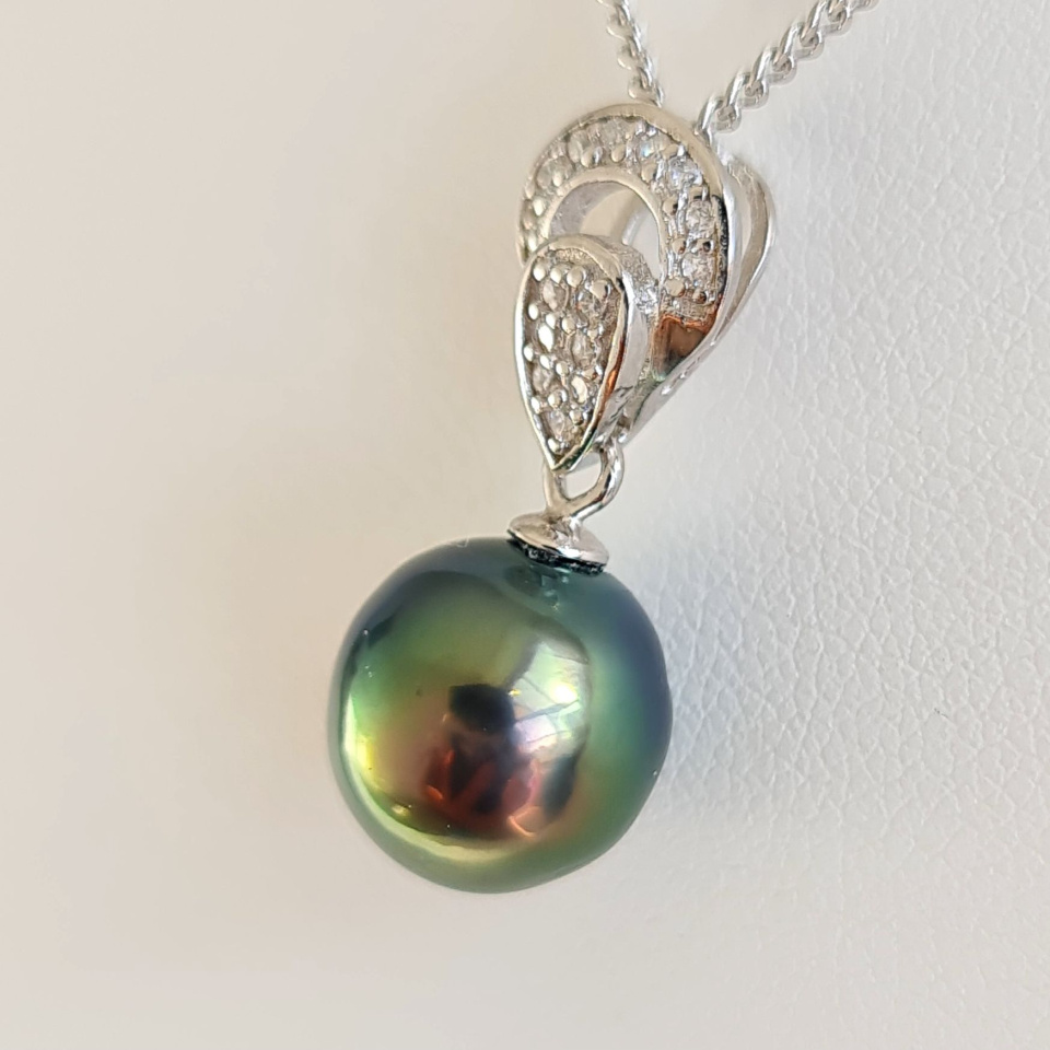 Tara - Pendentif Argent Rhodié, Oxydes de zirconium et Perle de Tahiti