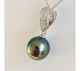 Tara - Pendentif Argent Rhodié, Oxydes de zirconium et Perle de Tahiti