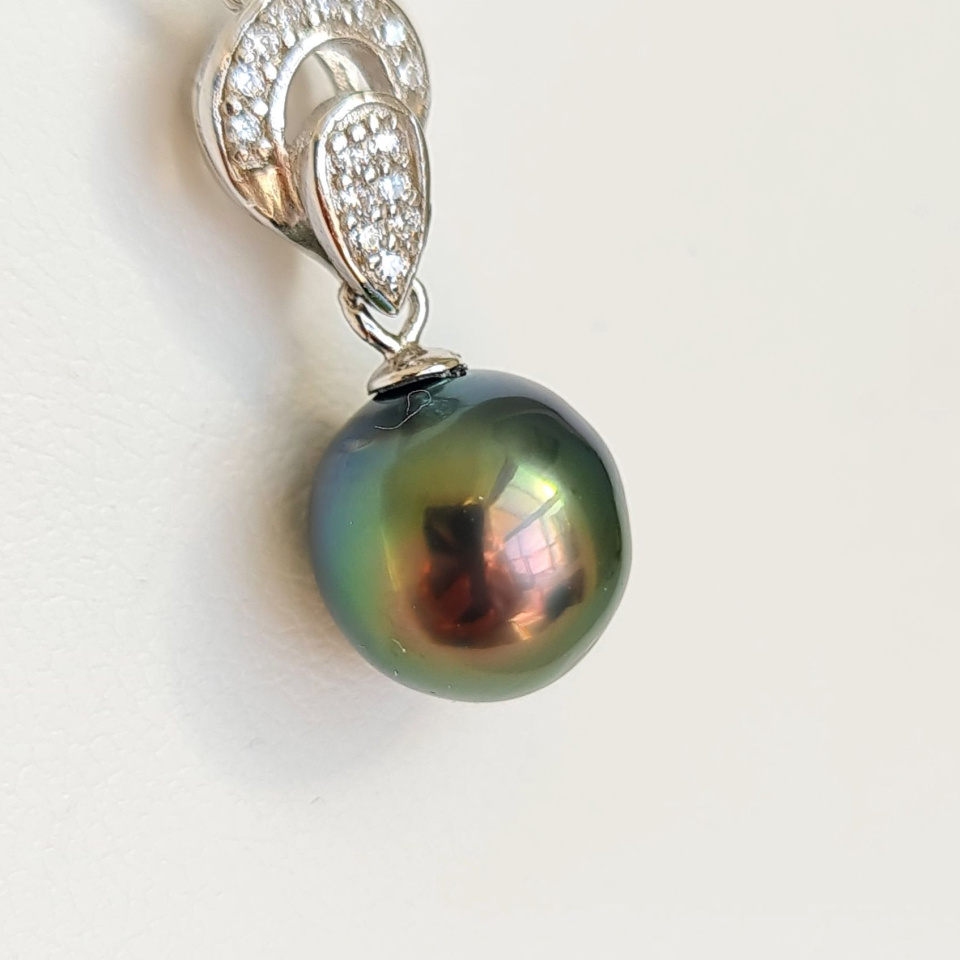 Tara - Pendentif Argent Rhodié, Oxydes de zirconium et Perle de Tahiti
