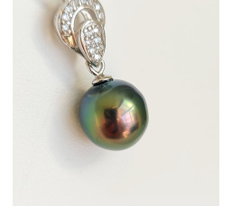 Tara - Pendentif Argent Rhodié, Oxydes de zirconium et Perle de Tahiti