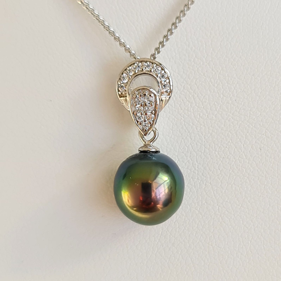 Tara - Pendentif Argent Rhodié, Oxydes de zirconium et Perle de Tahiti