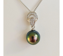 Tara - Pendentif Argent Rhodié, Oxydes de zirconium et Perle de Tahiti