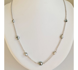 Kaukura - Collier Argent Rhodié et Véritables Keshis de Tahiti