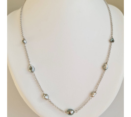 Kaukura - Collier Argent Rhodié et Véritables Keshis de Tahiti