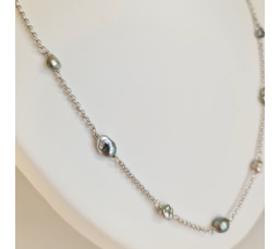 Kaukura - Collier Argent Rhodié et Véritables Keshis de Tahiti