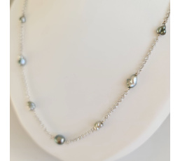 Kaukura - Collier Argent Rhodié et Véritables Keshis de Tahiti
