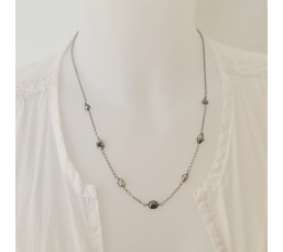 Kaukura - Collier Argent Rhodié et Véritables Keshis de Tahiti