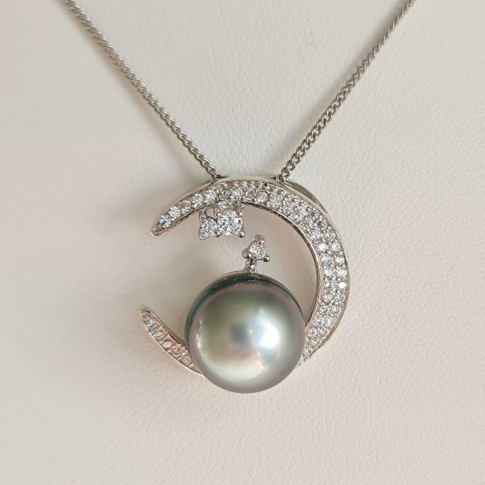 Tara - Pendentif Argent Rhodié, Oxydes de zirconium et Perle de Tahiti