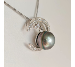 Tara - Pendentif Argent Rhodié, Oxydes de zirconium et Perle de Tahiti