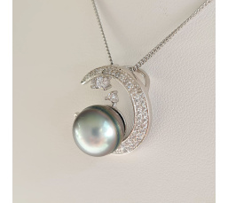 Tara - Pendentif Argent Rhodié, Oxydes de zirconium et Perle de Tahiti