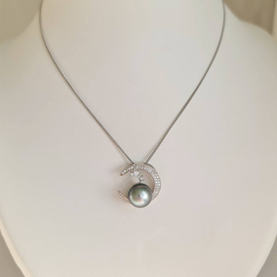 Tara - Pendentif Argent Rhodié, Oxydes de zirconium et Perle de Tahiti