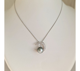 Tara - Pendentif Argent Rhodié, Oxydes de zirconium et Perle de Tahiti