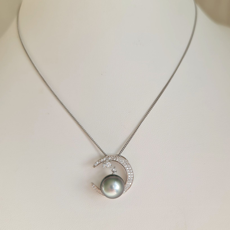 Tara - Pendentif Argent Rhodié, Oxydes de zirconium et Perle de Tahiti