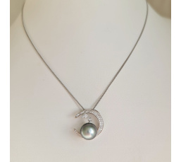 Tara - Pendentif Argent Rhodié, Oxydes de zirconium et Perle de Tahiti