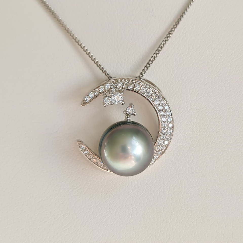 Tara - Pendentif Argent Rhodié, Oxydes de zirconium et Perle de Tahiti