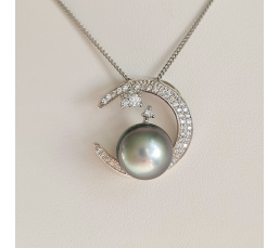 Tara - Pendentif Argent Rhodié, Oxydes de zirconium et Perle de Tahiti