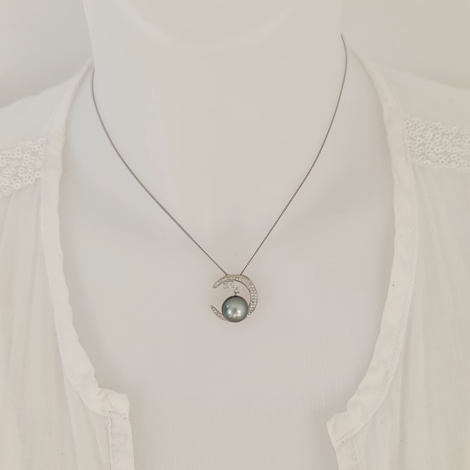 Tara - Pendentif Argent Rhodié, Oxydes de zirconium et Perle de Tahiti