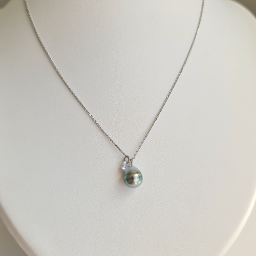 Tahiti - Collier Argent rhodié et Véritable Perle de Tahiti