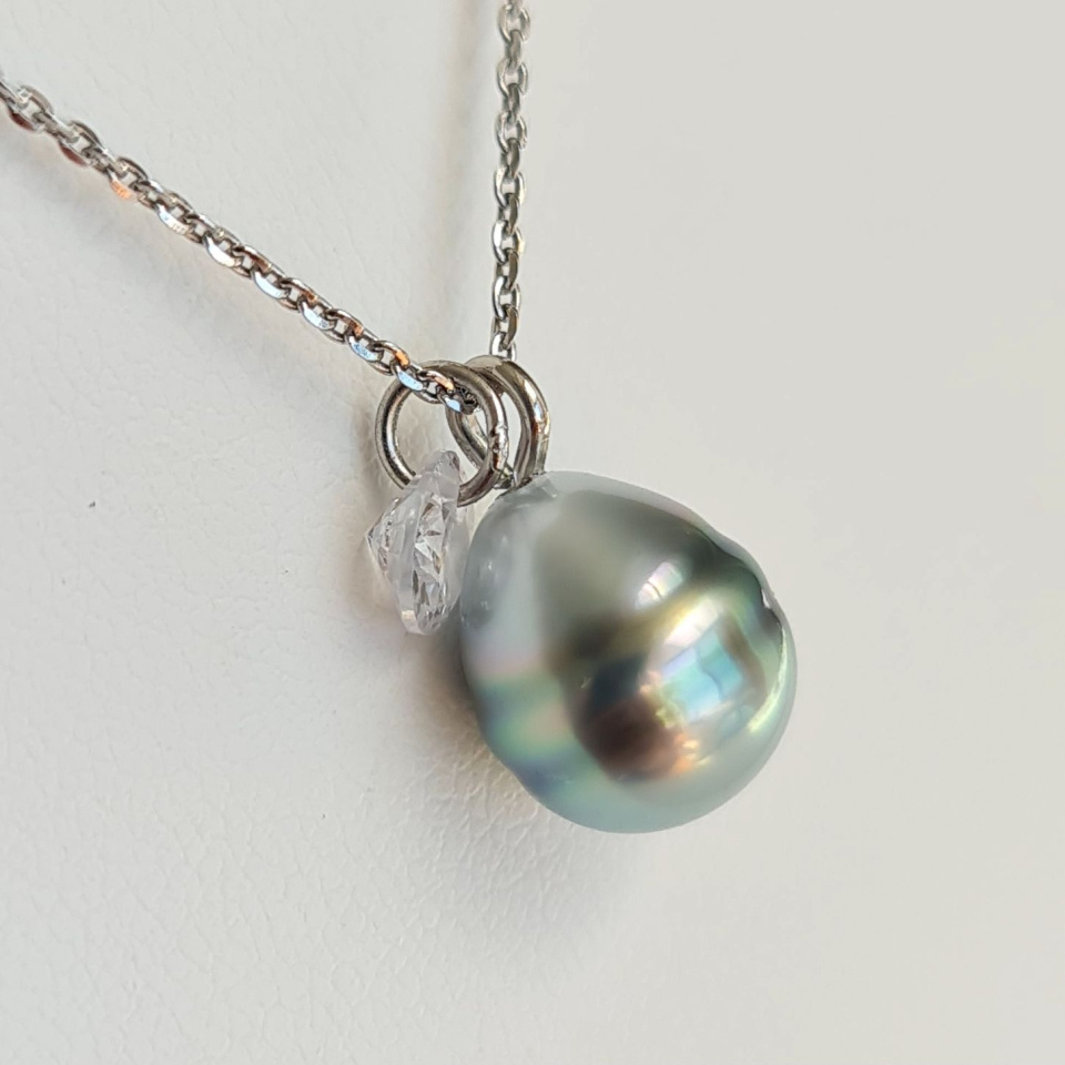 Tahiti - Collier Argent rhodié et Véritable Perle de Tahiti