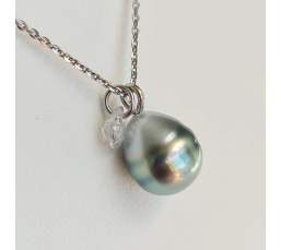 Tahiti - Collier Argent rhodié et Véritable Perle de Tahiti