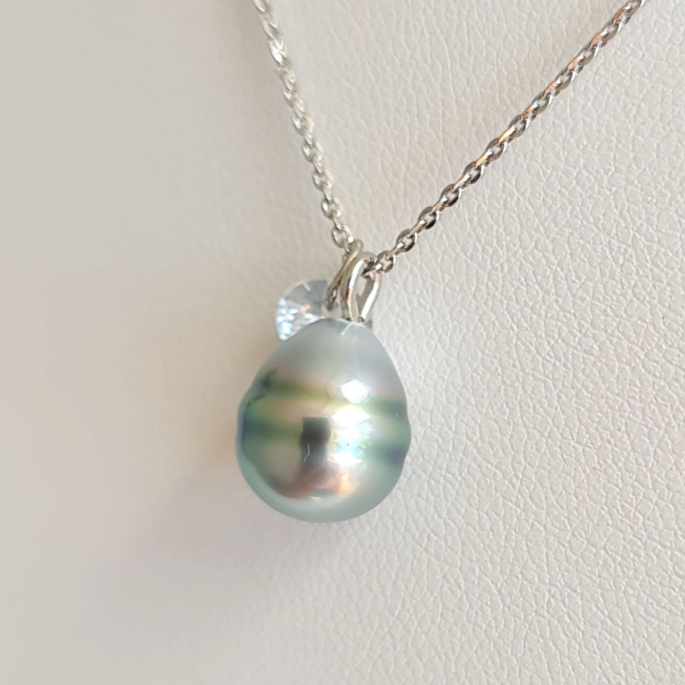 Tahiti - Collier Argent rhodié et Véritable Perle de Tahiti