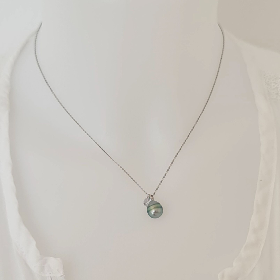 Tahiti - Collier Argent rhodié et Véritable Perle de Tahiti