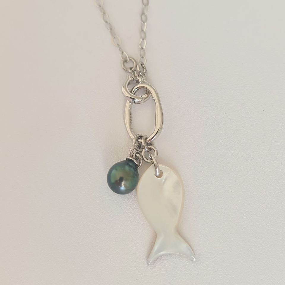 Manihi - Collier Argent rhodié et Perle et Nacre de Tahiti