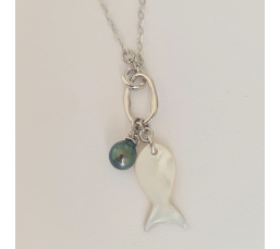 Manihi - Collier Argent rhodié et Perle et Nacre de Tahiti