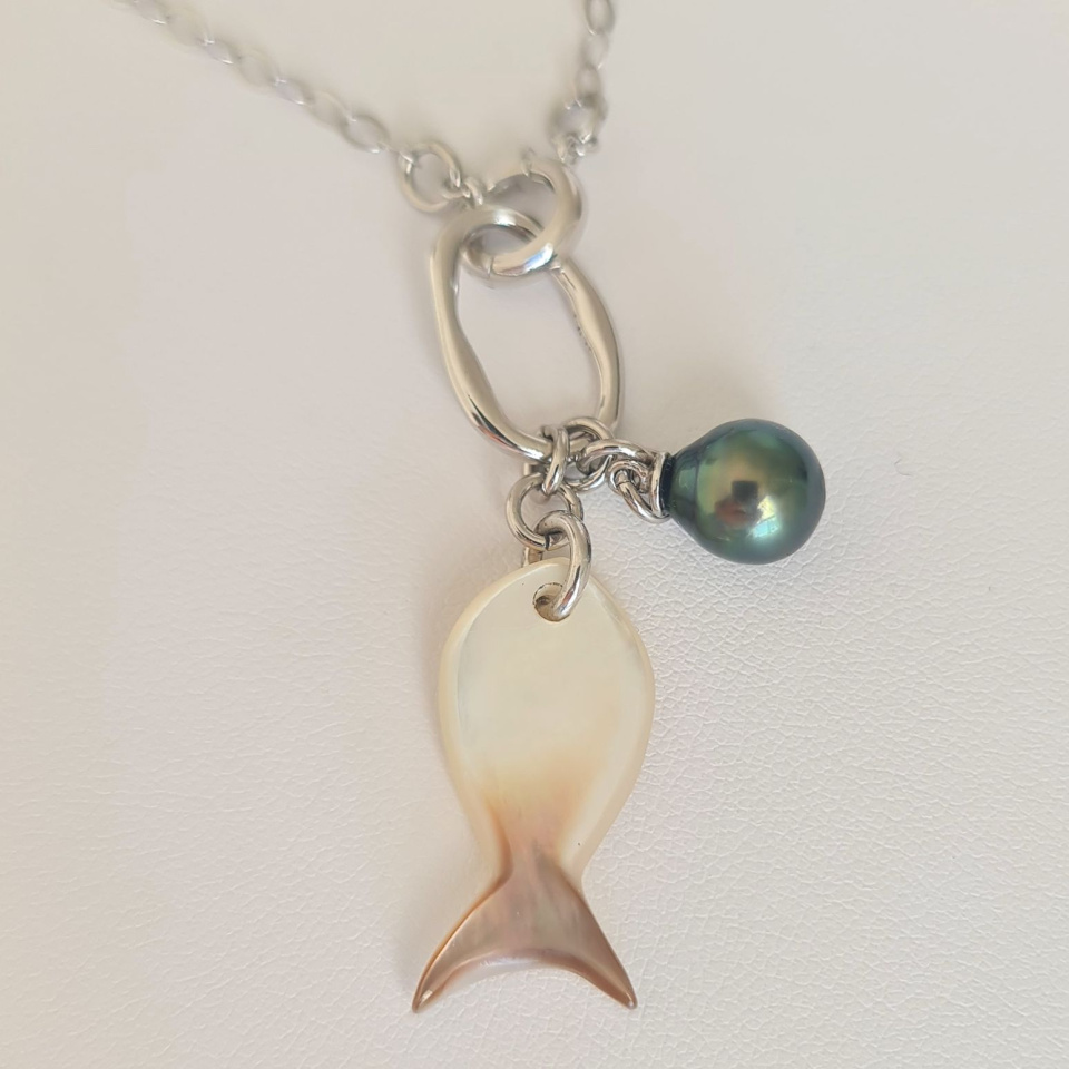 Manihi - Collier Argent rhodié et Perle et Nacre de Tahiti