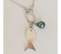 Manihi - Collier Argent rhodié et Perle et Nacre de Tahiti