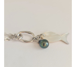 Manihi - Collier Argent rhodié et Perle et Nacre de Tahiti