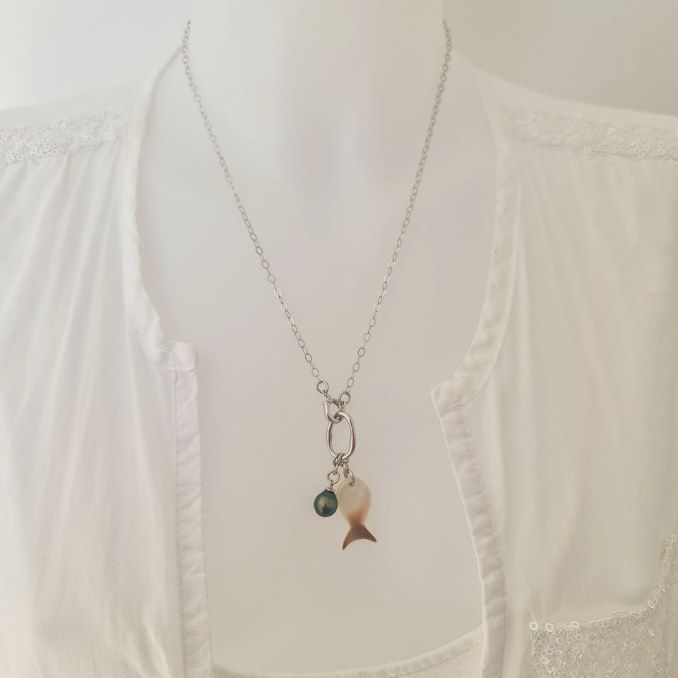 Manihi - Collier Argent rhodié et Perle et Nacre de Tahiti