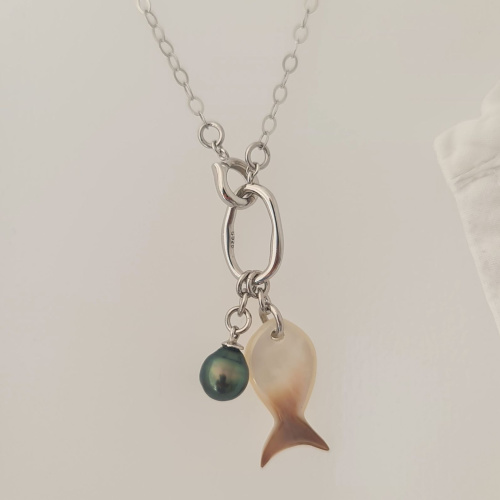 Manihi - Collier Argent rhodié et Perle et Nacre de Tahiti