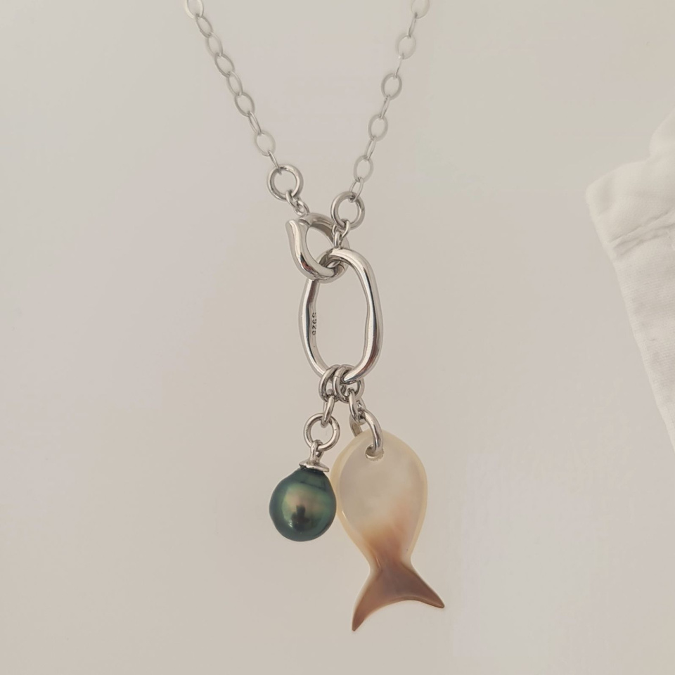 Manihi - Collier Argent rhodié et Perle et Nacre de Tahiti