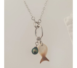 Manihi - Collier Argent rhodié et Perle et Nacre de Tahiti