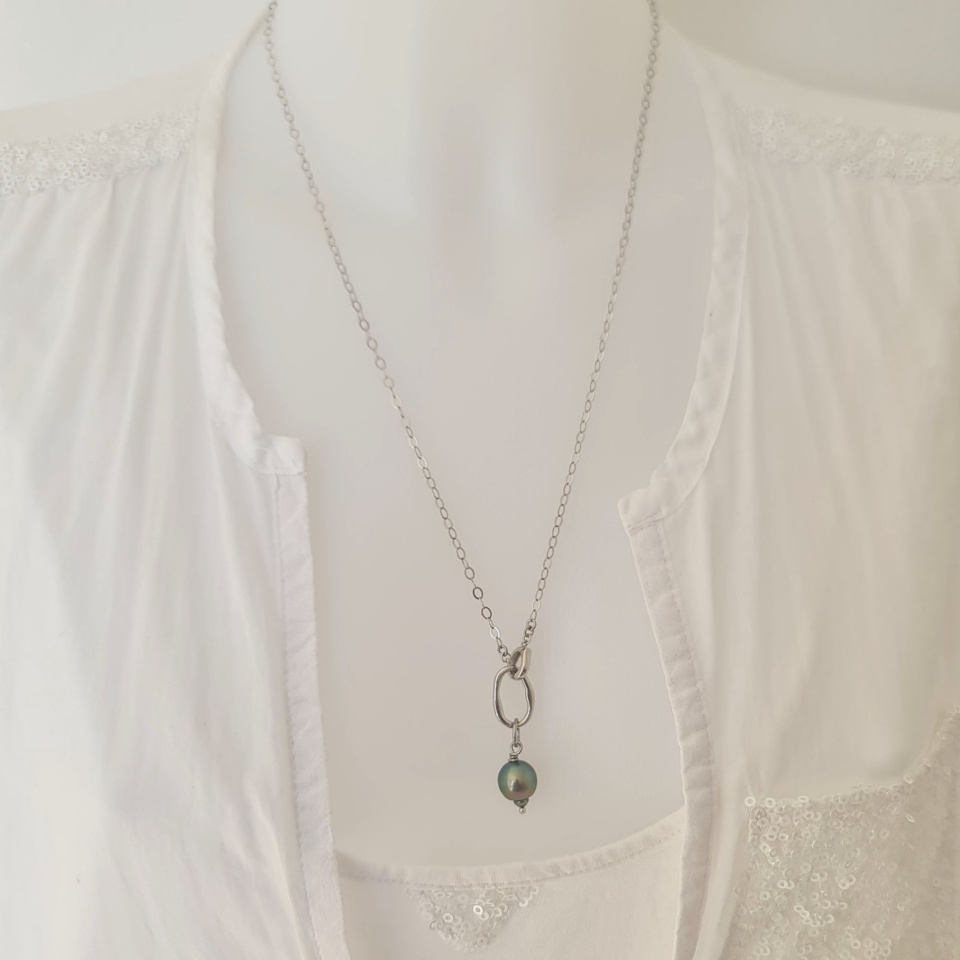 Manihi - Collier Argent rhodié et Perle  de Tahiti d'exception