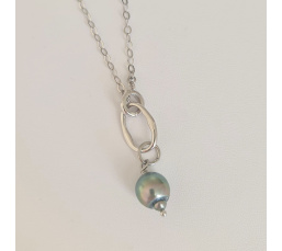 Manihi - Collier Argent rhodié et Perle  de Tahiti d'exception