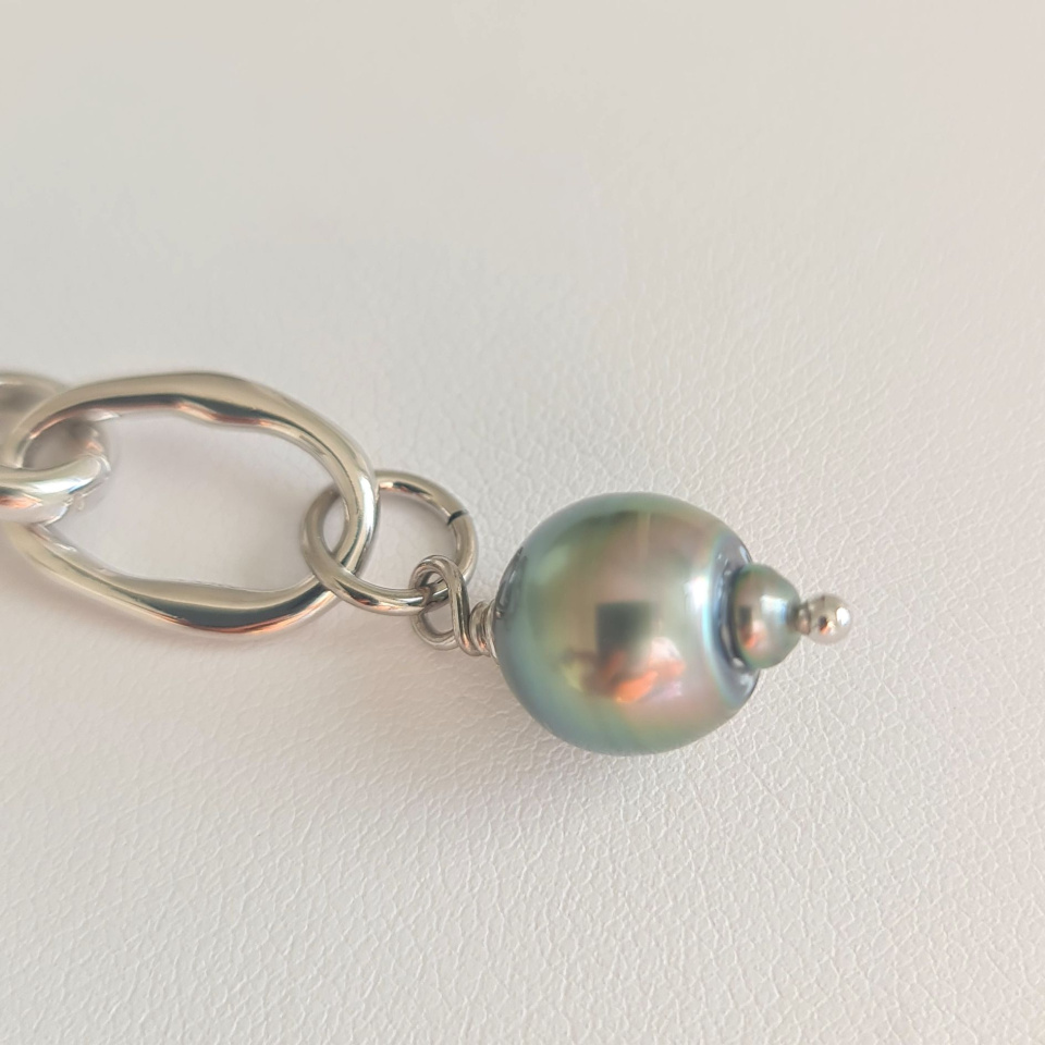 Manihi - Collier Argent rhodié et Perle  de Tahiti d'exception