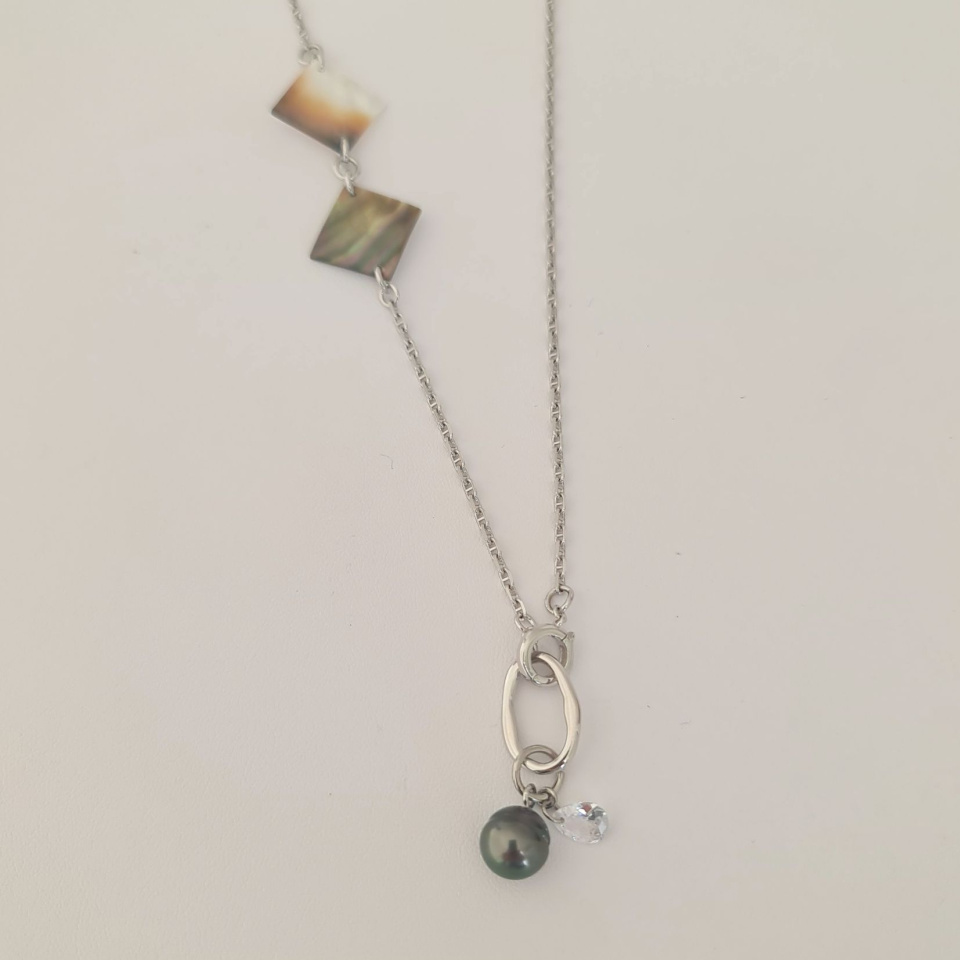 Manihi - Collier Argent rhodié et Perle et Nacres de Tahiti