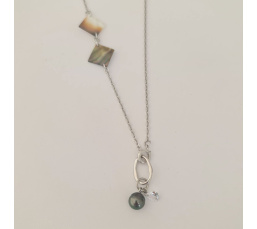Manihi - Collier Argent rhodié et Perle et Nacres de Tahiti