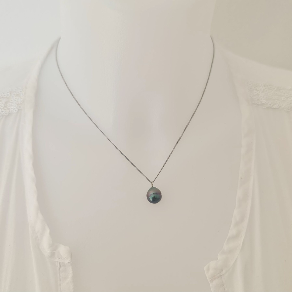 Tahiti - Collier Argent rhodié et Perle de Tahiti d'exception