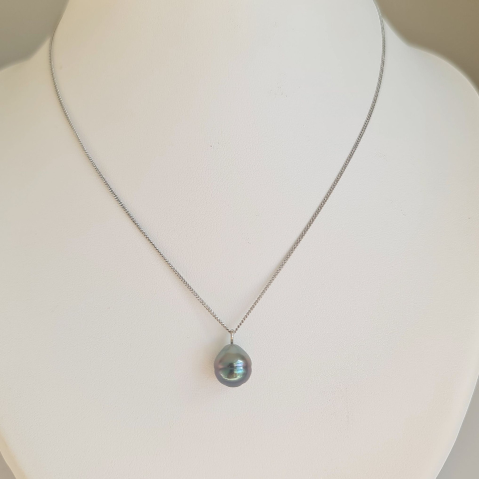 Tahiti - Collier Argent rhodié et Perle de Tahiti d'exception