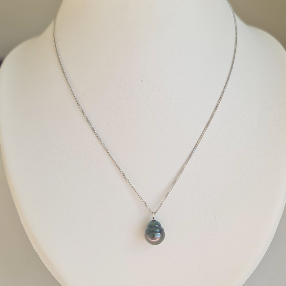 Tahiti - Collier Argent rhodié et Perle de Tahiti d'exception