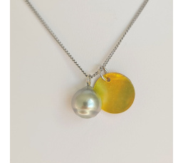 Tahiti - Collier Argent rhodié et Perle de Tahiti d'exception