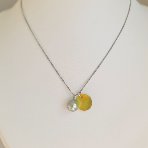 Tahiti - Collier Argent rhodié et Perle de Tahiti d'exception